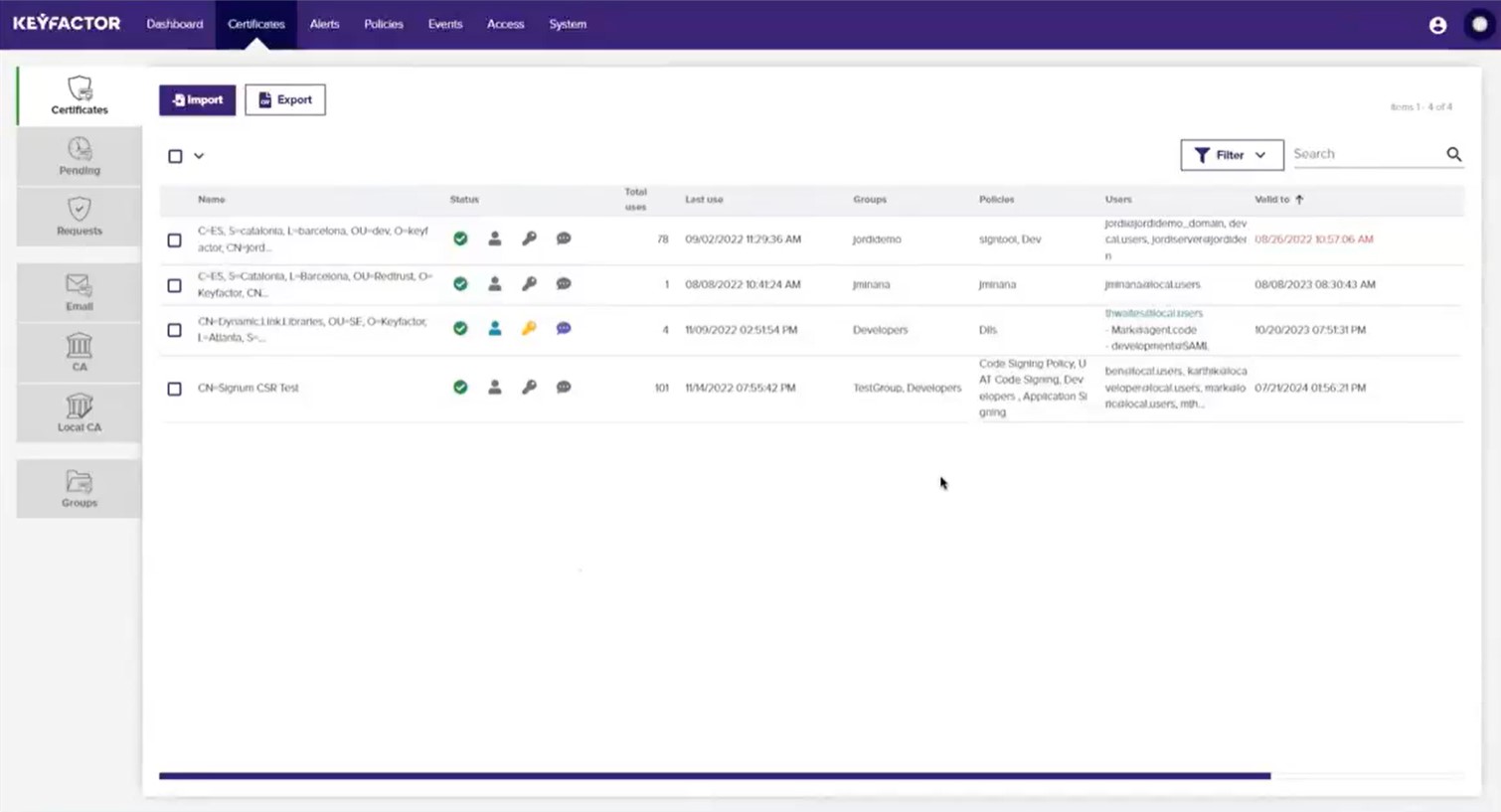 screenshot of Keyfactor Signum